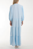 Light Blue Tiered Maxi Shirt Dress For Women ONE SIZE - Dropwear