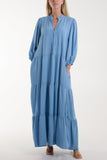 Black Tiered Maxi Shirt Dress For Women ONE SIZE - Dropwear