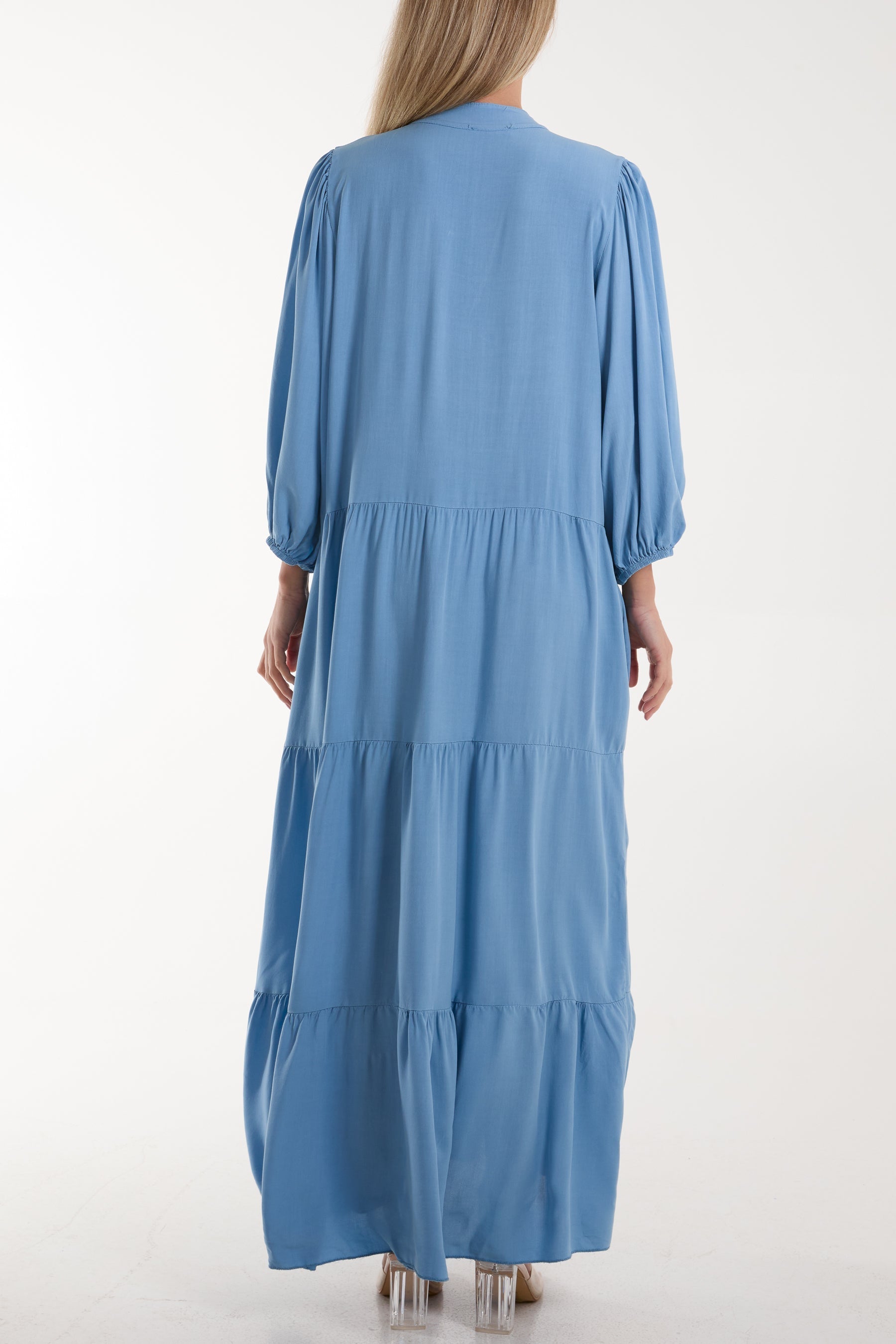 Navy Tiered Maxi Shirt Dress For Women ONE SIZE - Dropwear
