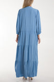 Navy Tiered Maxi Shirt Dress For Women ONE SIZE - Dropwear