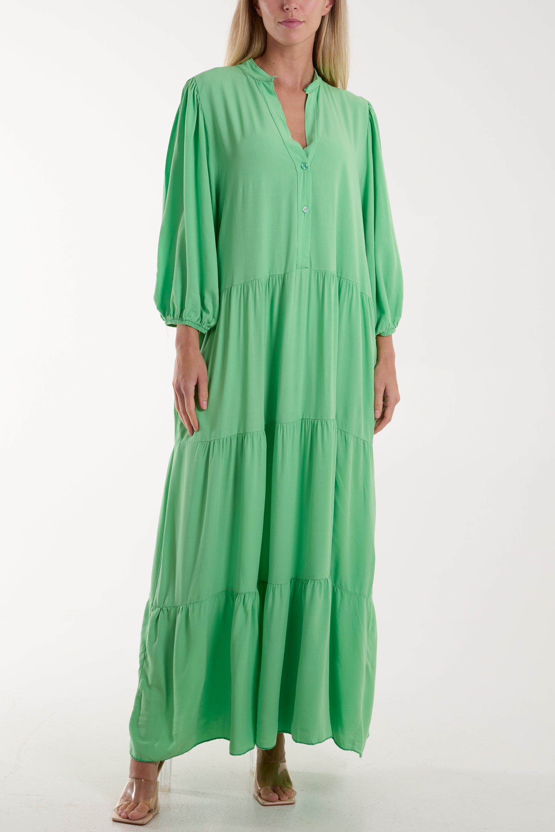 Tiered Maxi Shirt Dress For Women  - Dropwear