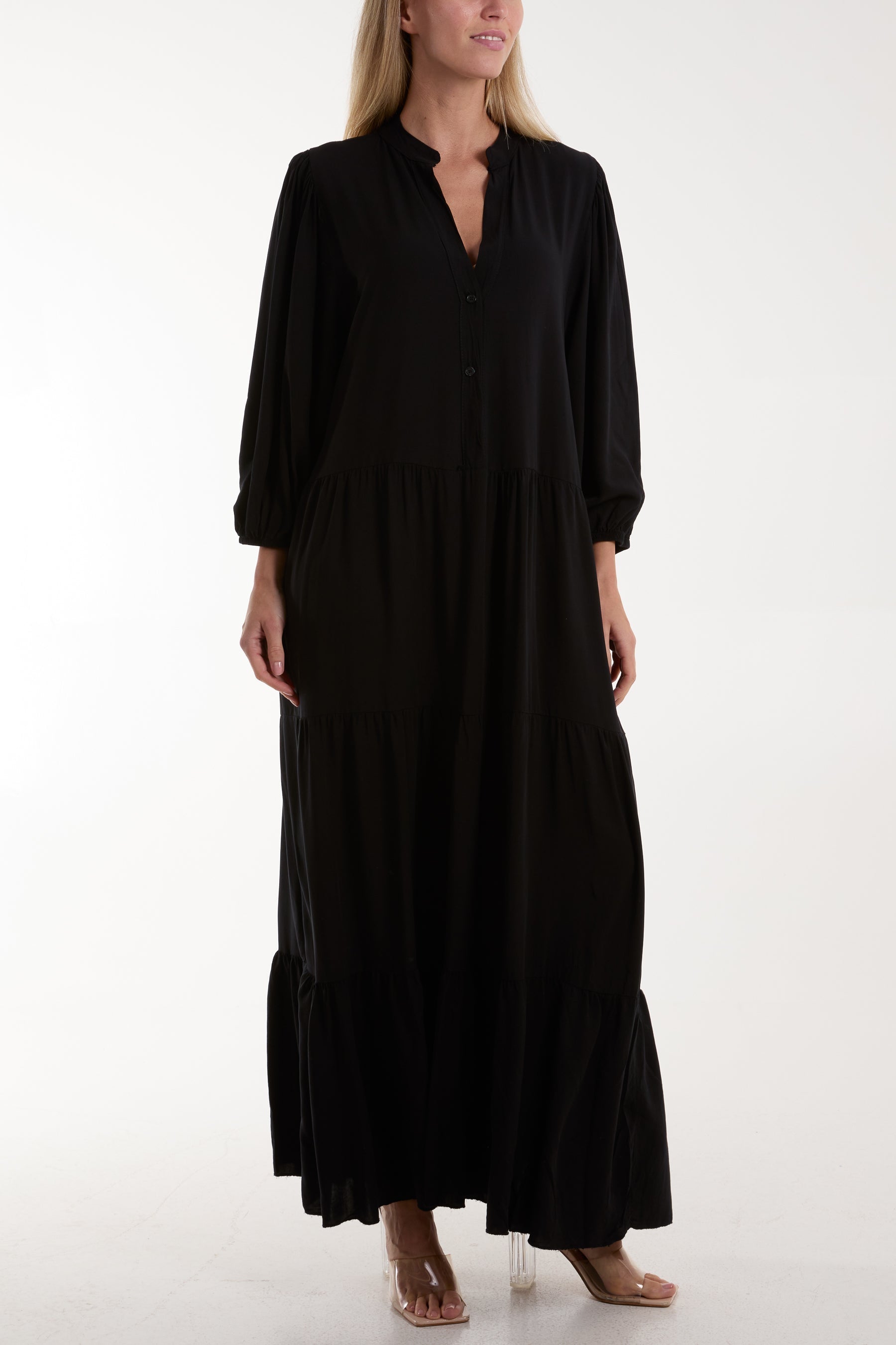 Tiered Maxi Shirt Dress For Women  - Dropwear