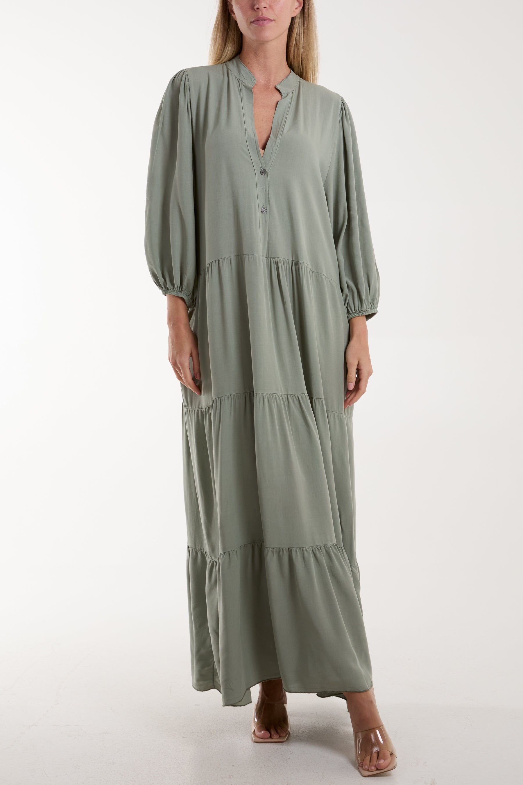 Tiered Maxi Shirt Dress For Women  - Dropwear