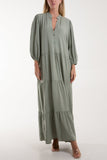 Tiered Maxi Shirt Dress For Women  - Dropwear