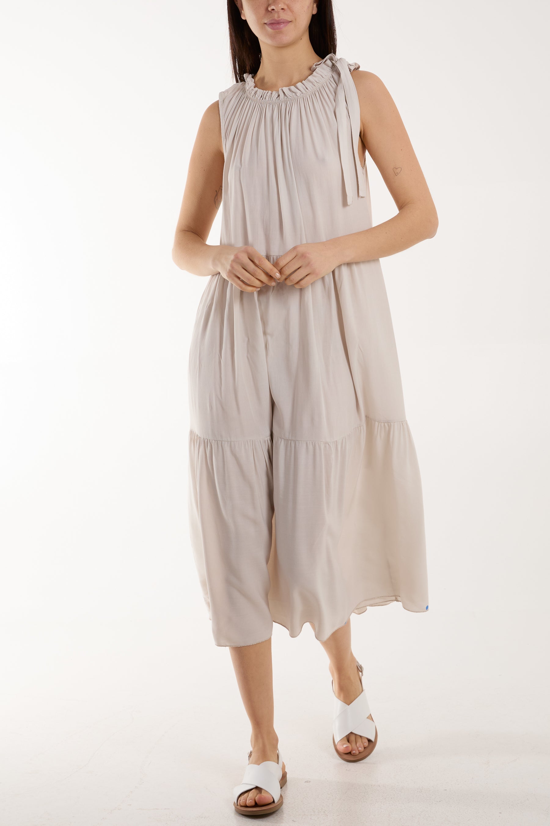 Bow Neck Halter Tiered Midi Dress For Women  - Dropwear