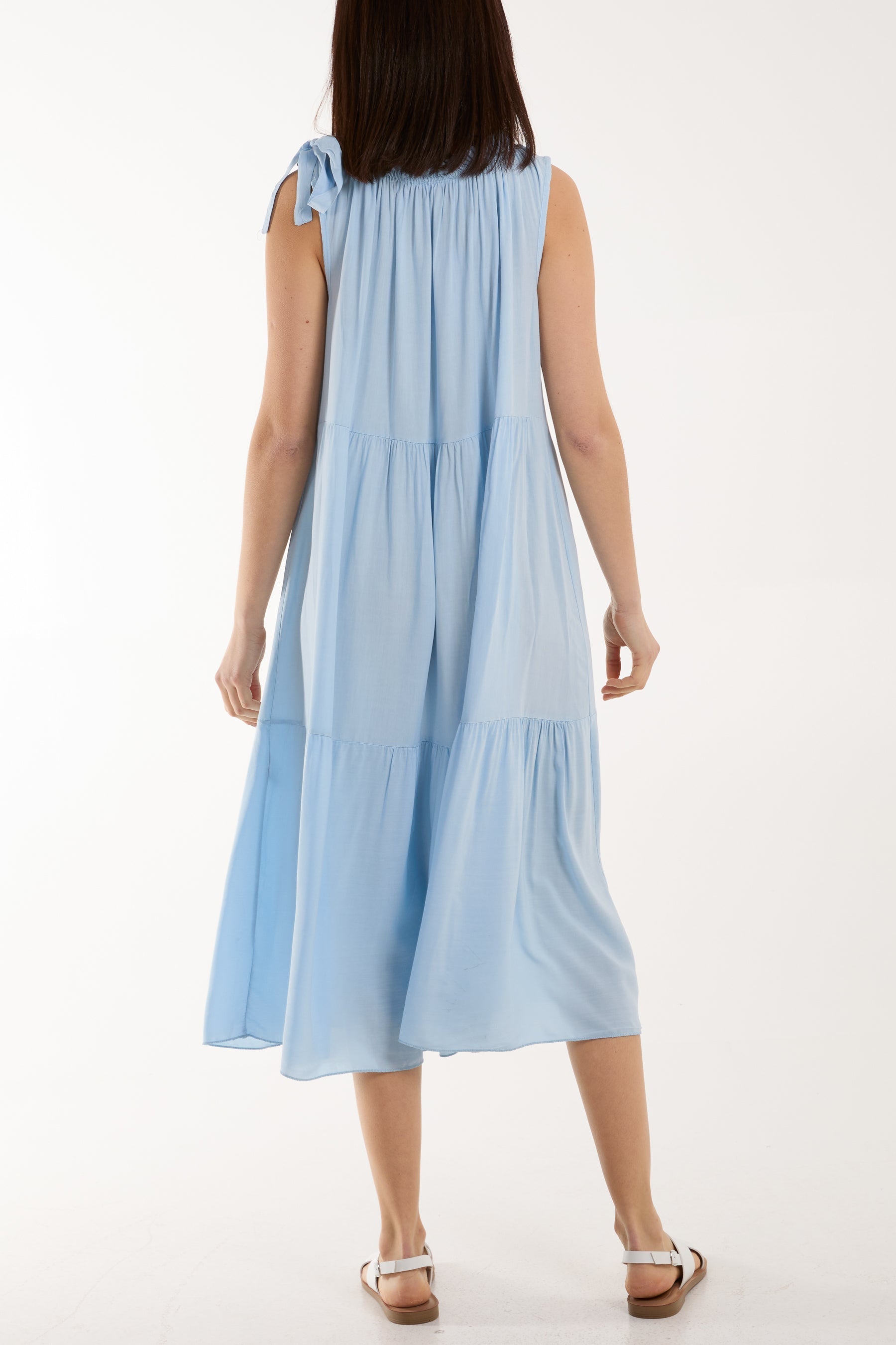 Bow Neck Halter Tiered Midi Dress For Women  - Dropwear