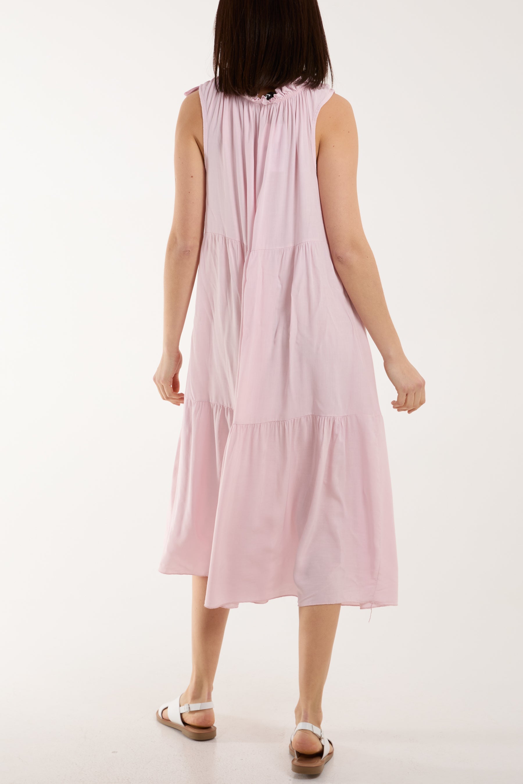 White Bow Neck Halter Tiered Midi Dress For Women ONE SIZE - Dropwear