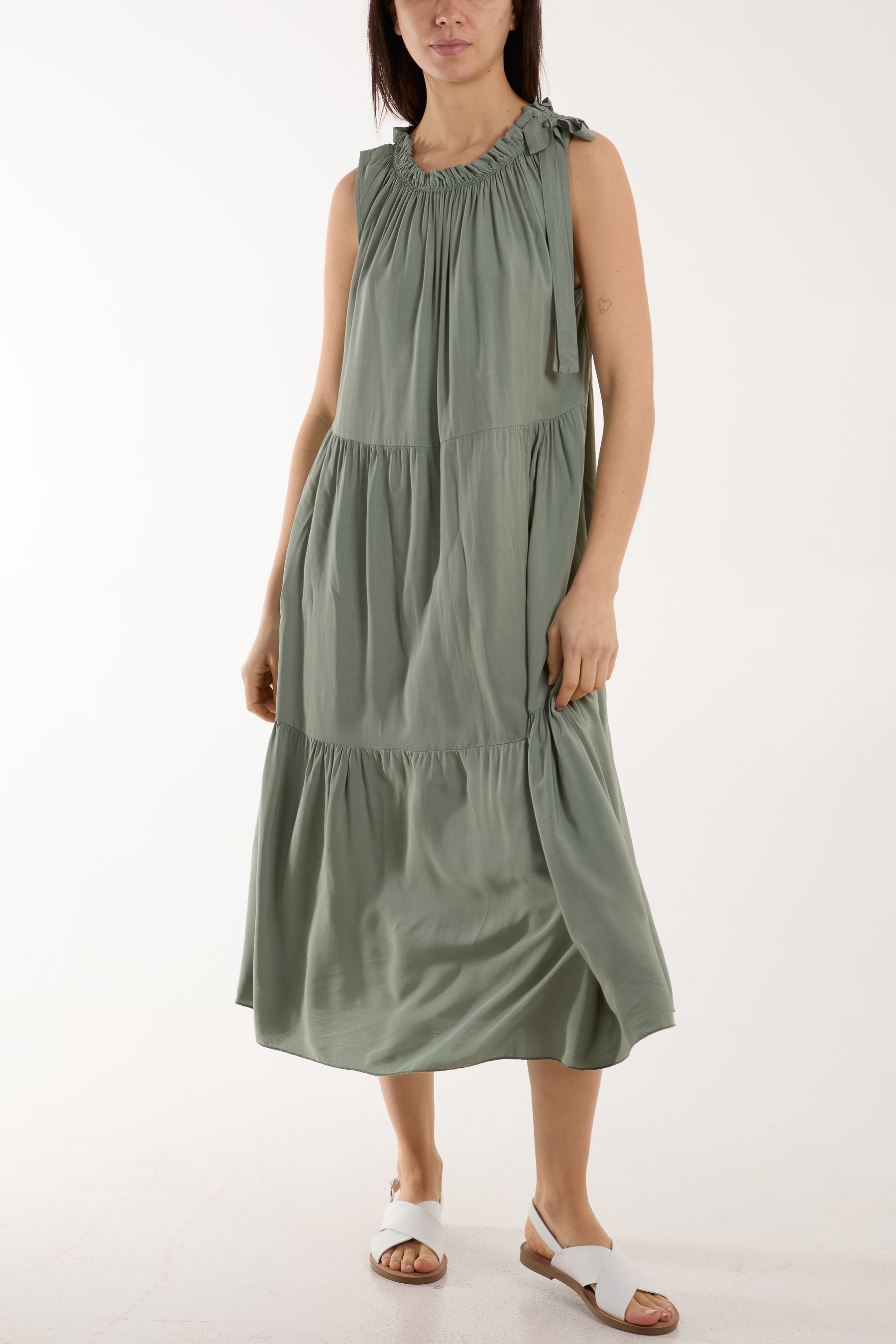 Navy Bow Neck Halter Tiered Midi Dress For Women ONE SIZE - Dropwear