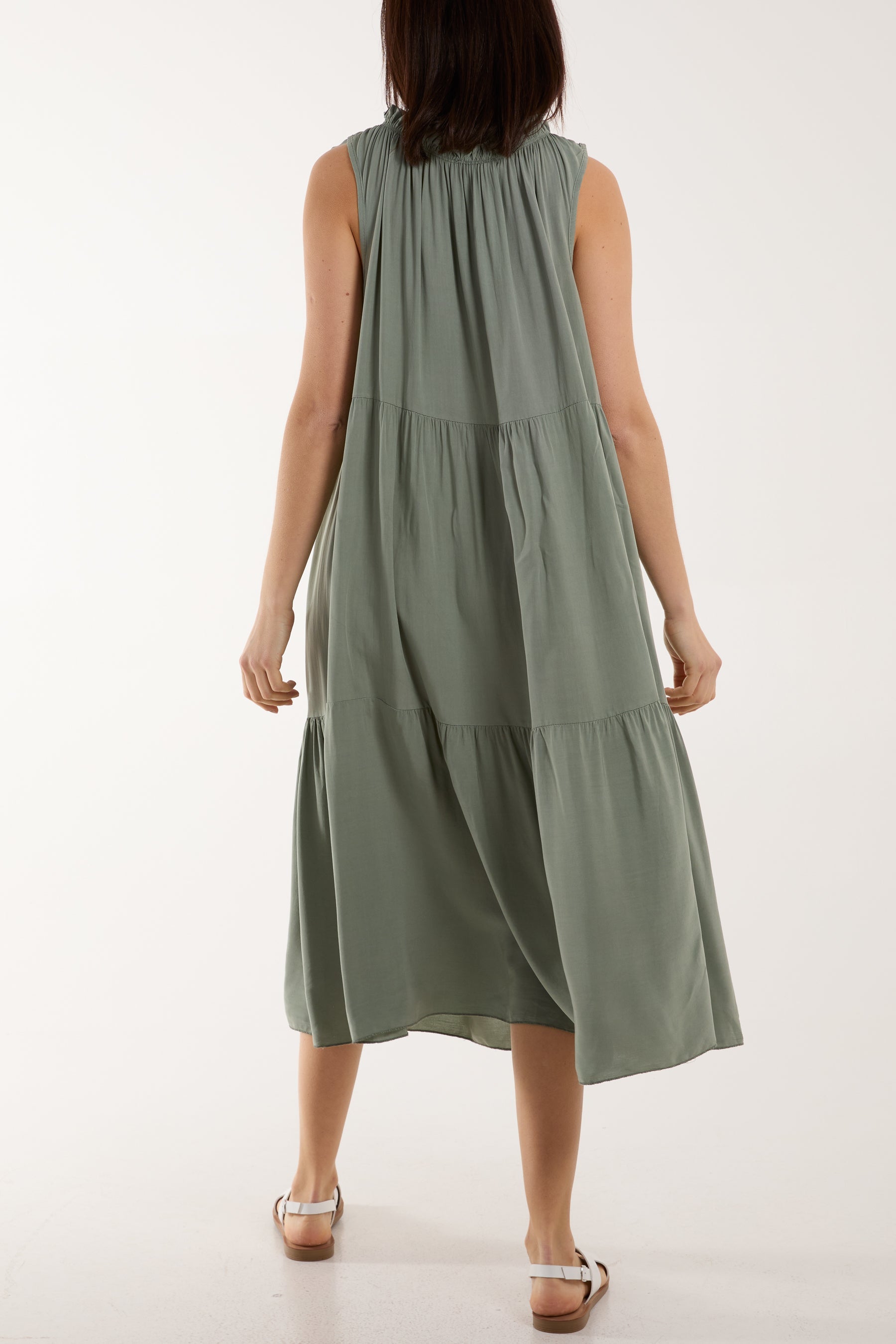 Denim Bow Neck Halter Tiered Midi Dress For Women ONE SIZE - Dropwear