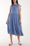 Beige Bow Neck Halter Tiered Midi Dress For Women ONE SIZE - Dropwear