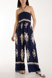 Coral Shirred Bodice Bandeau Printed Jumpsuit For Women ONE SIZE - Dropwear