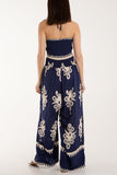 Navy Shirred Bodice Bandeau Printed Jumpsuit For Women ONE SIZE - Dropwear