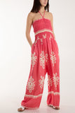Blue Shirred Bodice Bandeau Printed Jumpsuit For Women ONE SIZE - Dropwear
