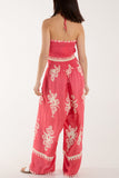 Black Shirred Bodice Bandeau Printed Jumpsuit For Women ONE SIZE - Dropwear