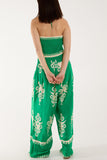 Beige Shirred Bodice Bandeau Printed Jumpsuit For Women ONE SIZE - Dropwear