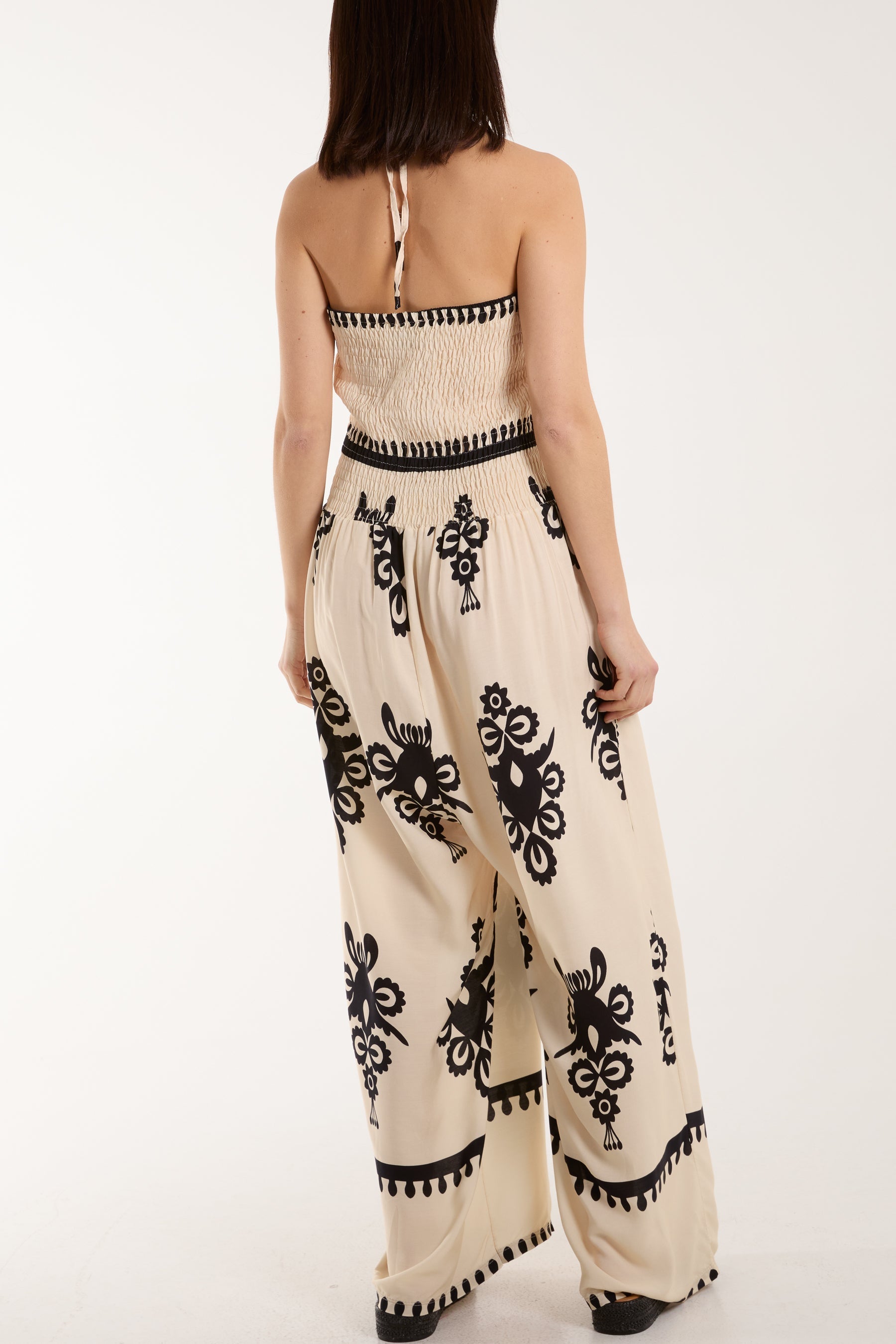 Shirred Bodice Bandeau Printed Jumpsuit For Women  - Dropwear