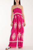 Shirred Bodice Bandeau Printed Jumpsuit For Women  - Dropwear