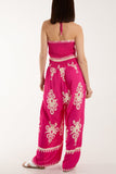 Shirred Bodice Bandeau Printed Jumpsuit For Women  - Dropwear