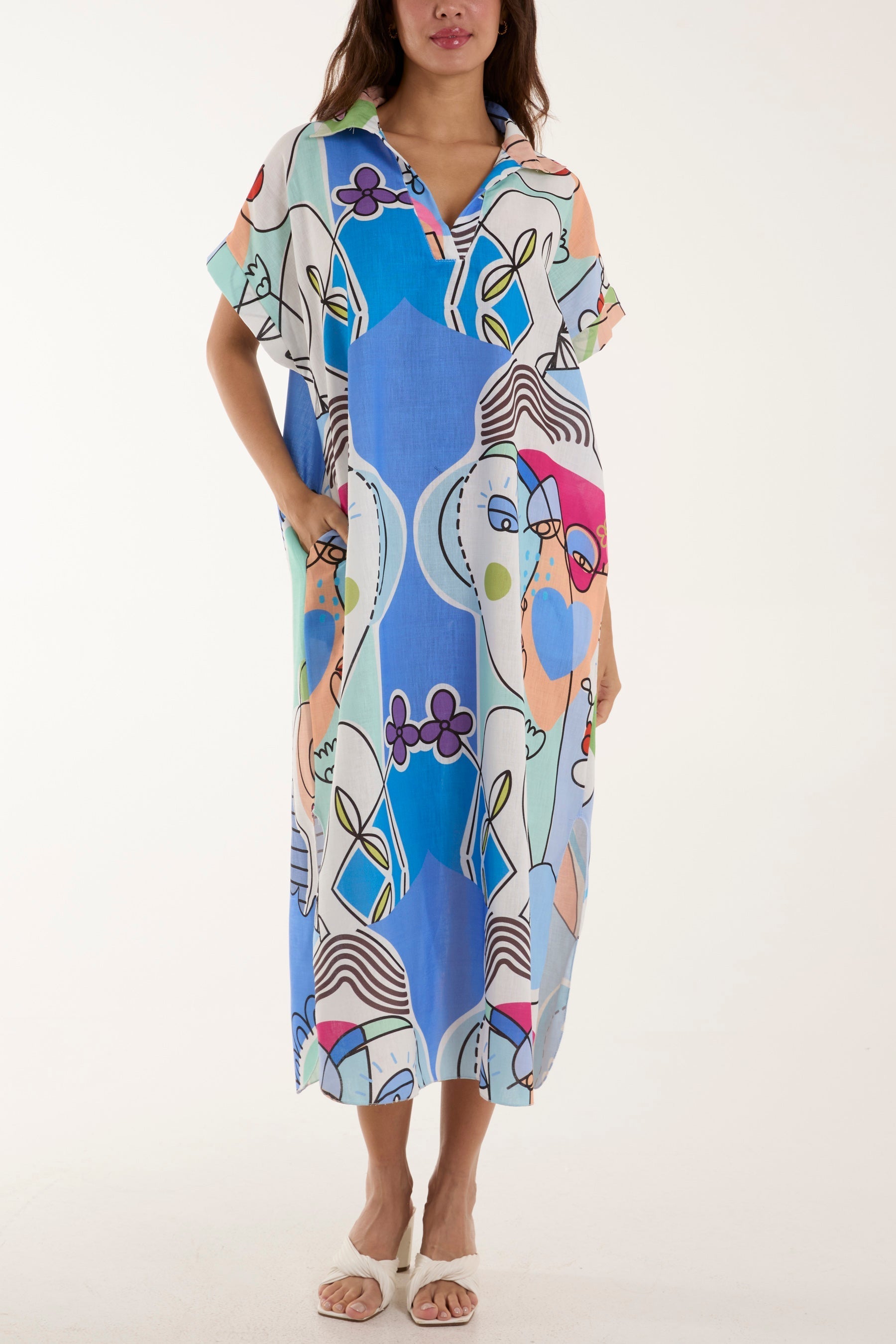 Denim Abstract Queen Collar Midi Dress For Women ONE SIZE - Dropwear