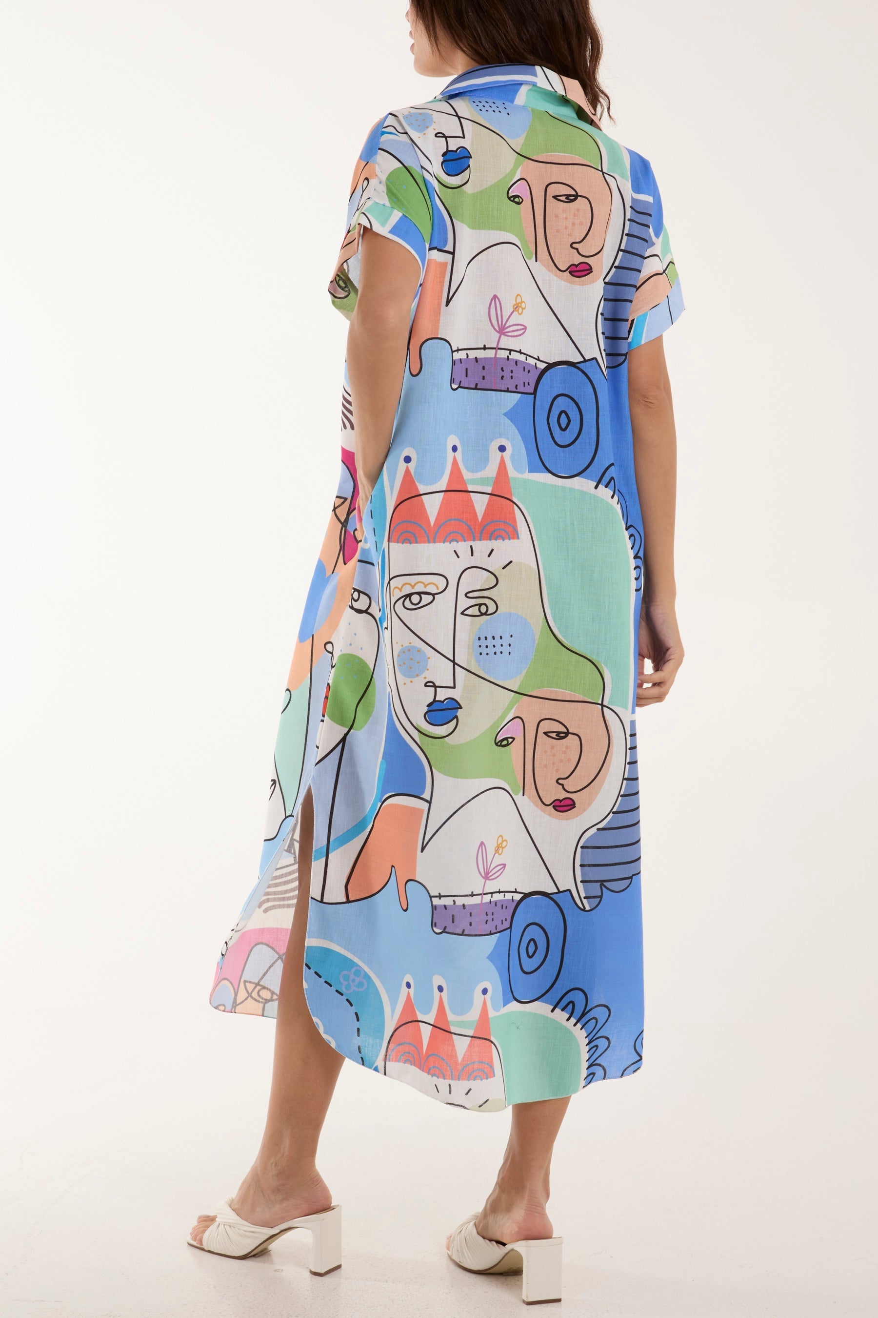 Abstract Queen Collar Midi Dress For Women  - Dropwear