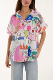 Pink Abstract Faces Front Knot Shirt For Women ONE SIZE - Dropwear