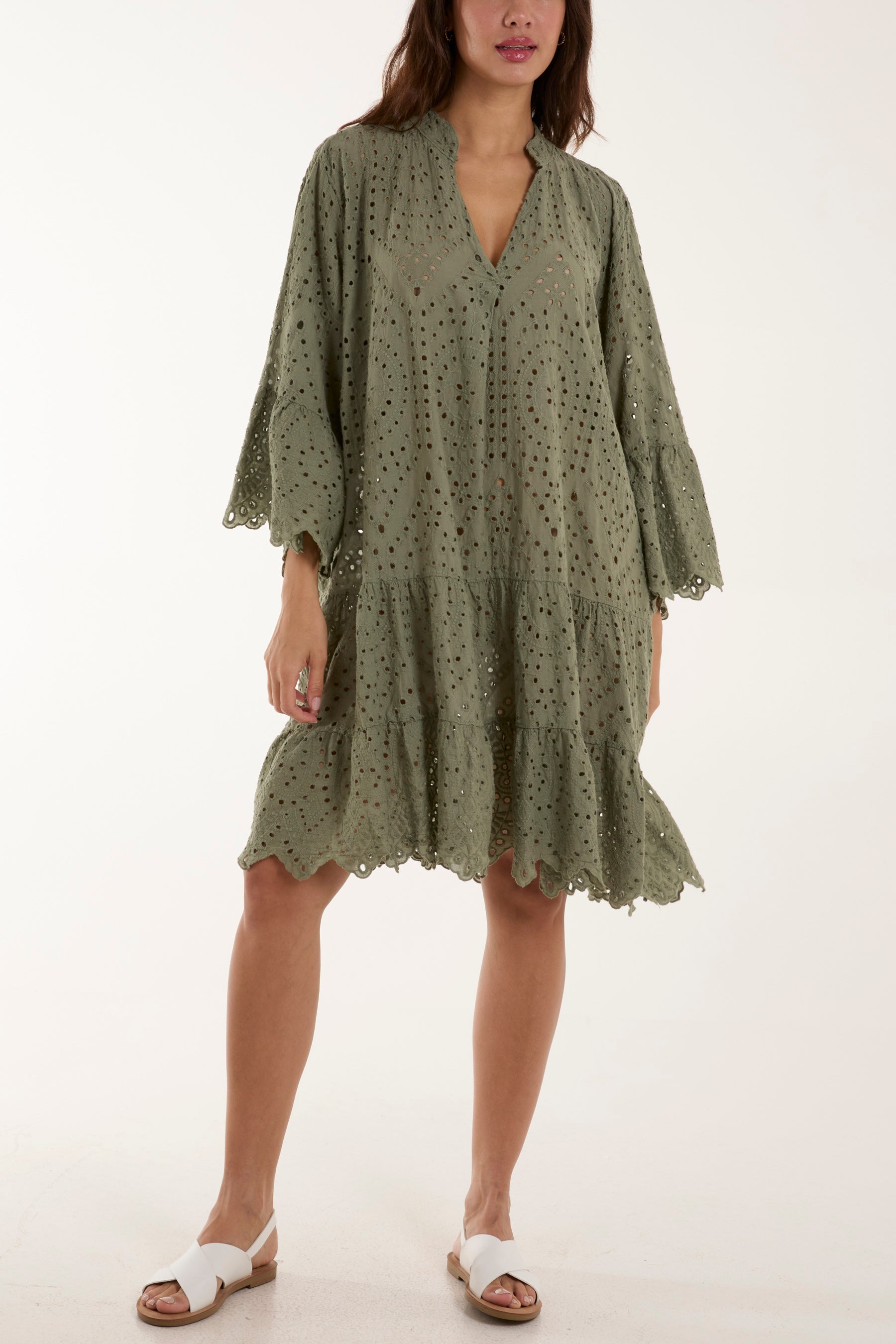 Royal Blue Broderie Anglaise Tunic Dress For Women ONE SIZE - Dropwear