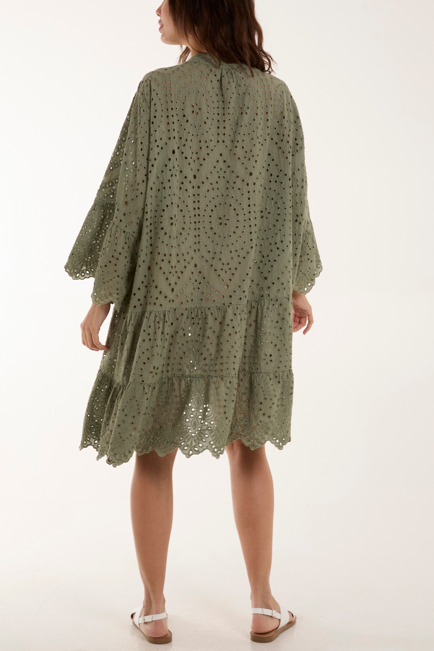 Hot Pink Broderie Anglaise Tunic Dress For Women ONE SIZE - Dropwear