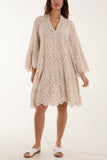 Stone Broderie Anglaise Tunic Dress For Women ONE SIZE - Dropwear
