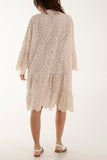 Black Broderie Anglaise Tunic Dress For Women ONE SIZE - Dropwear