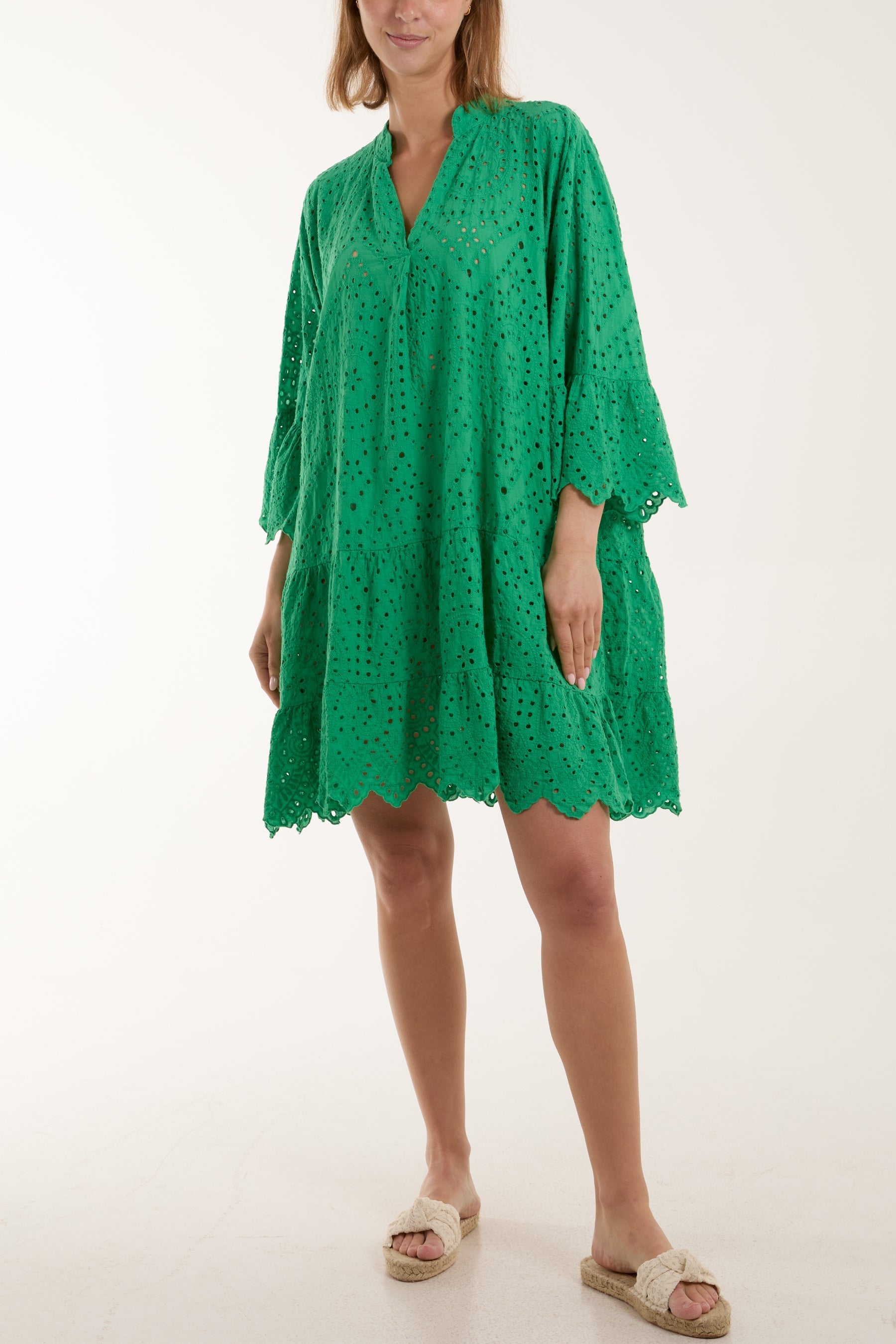 Lime Broderie Anglaise Tunic Dress For Women ONE SIZE - Dropwear