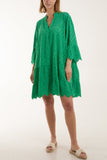 Lime Broderie Anglaise Tunic Dress For Women ONE SIZE - Dropwear