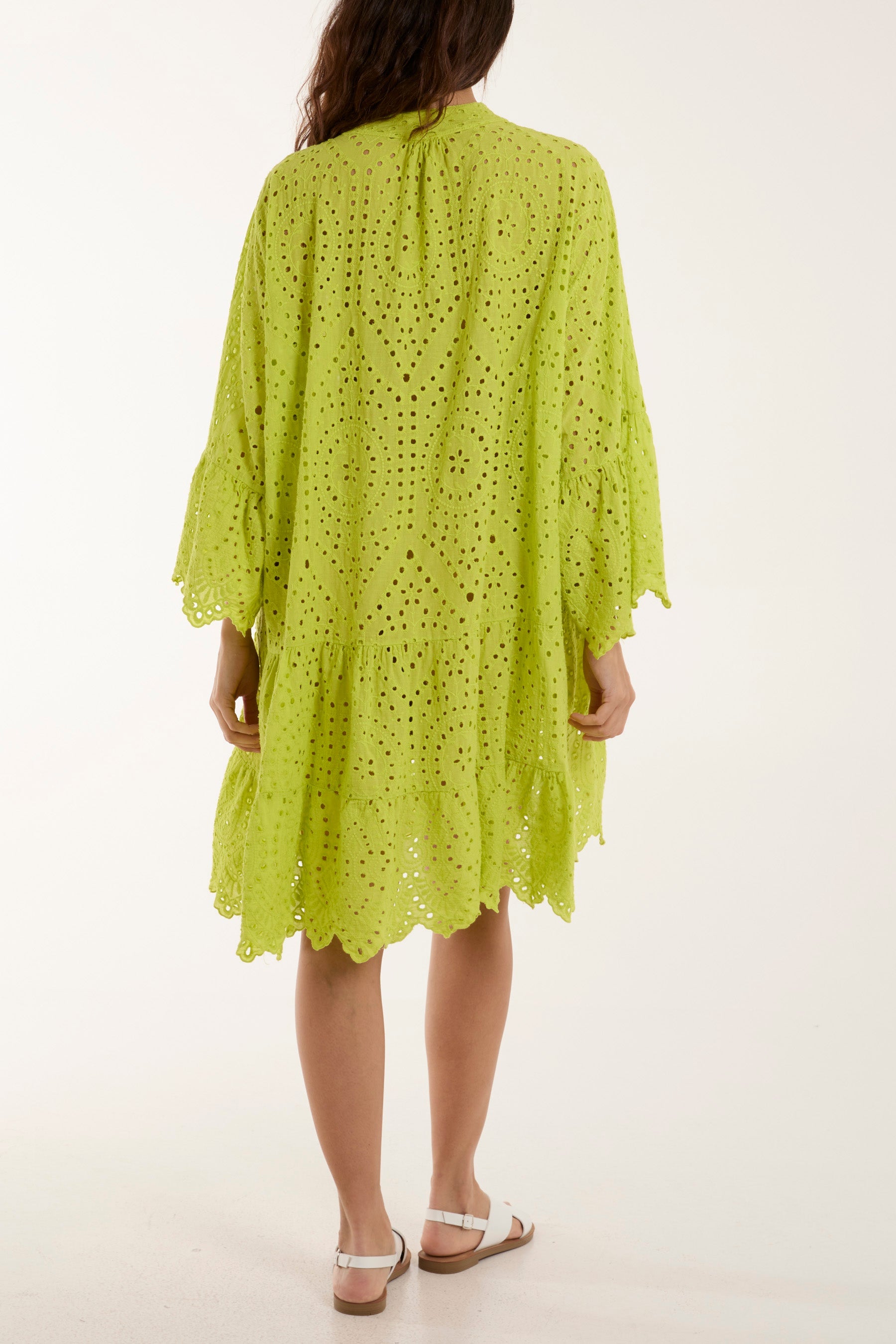 Khaki Broderie Anglaise Tunic Dress For Women ONE SIZE - Dropwear