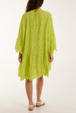 Khaki Broderie Anglaise Tunic Dress For Women ONE SIZE - Dropwear