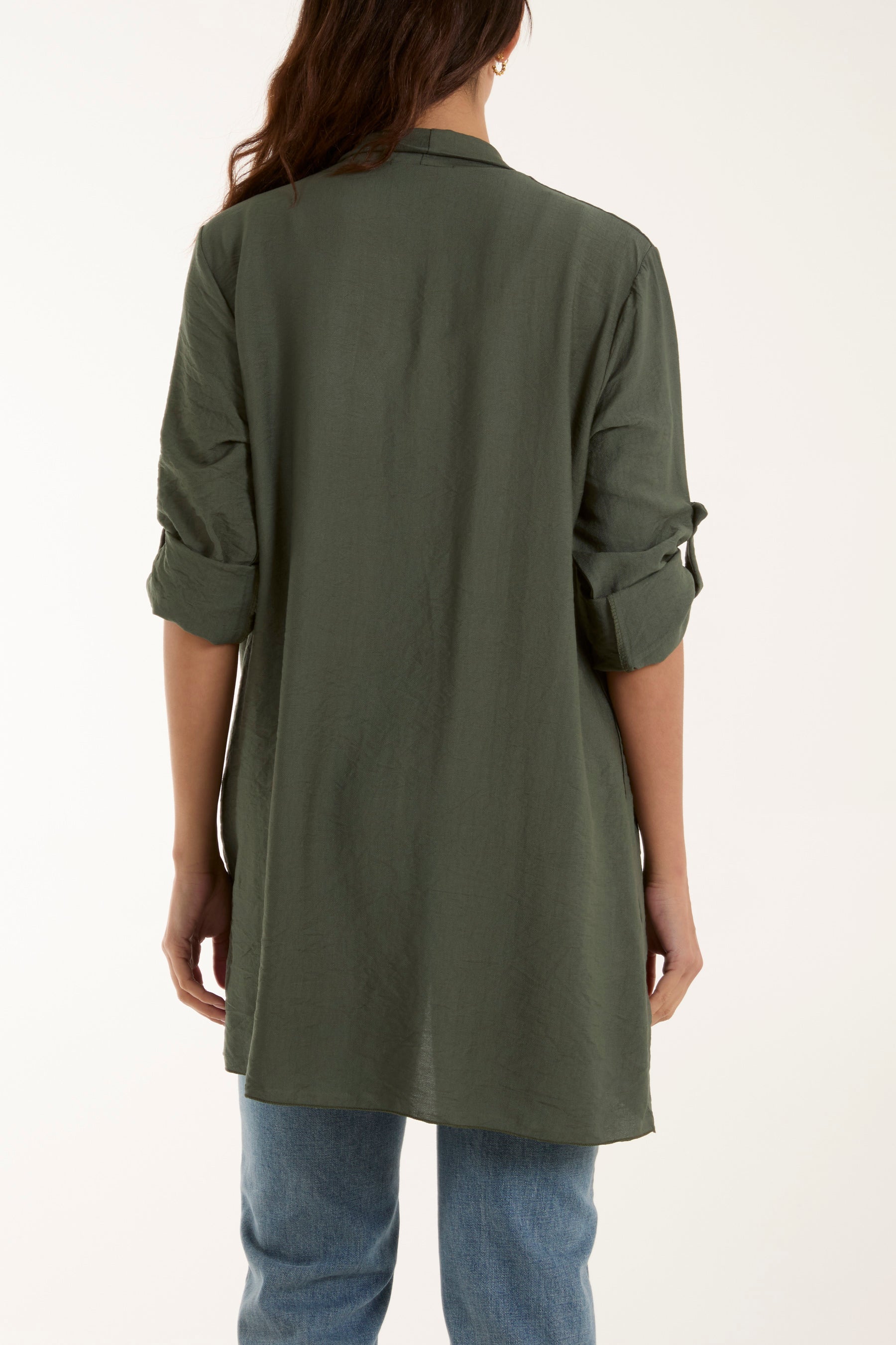 Denim Edge To Edge Roll Back Sleeve Jacket For Women ONE SIZE - Dropwear