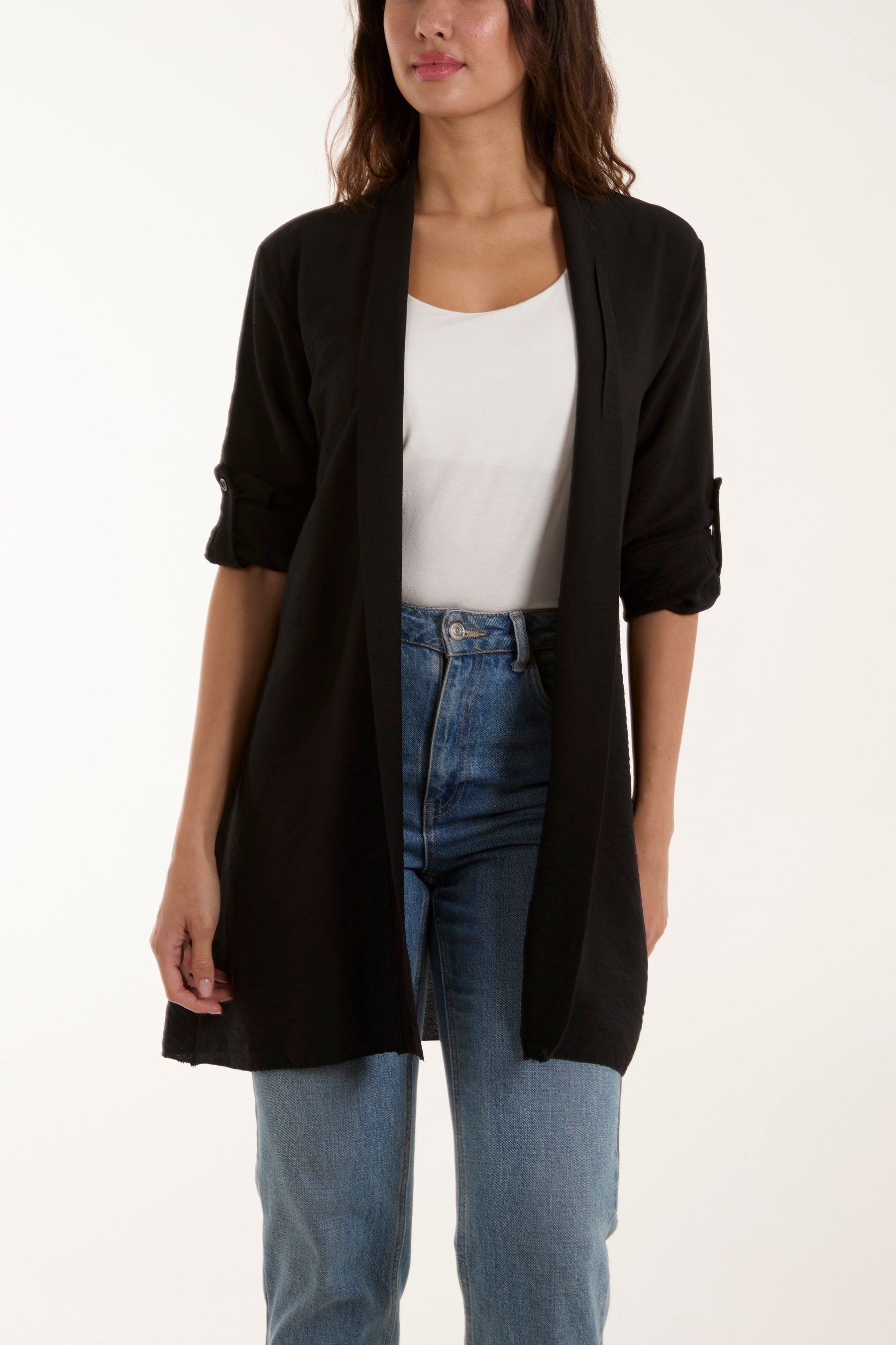 White Edge To Edge Roll Back Sleeve Jacket For Women ONE SIZE - Dropwear