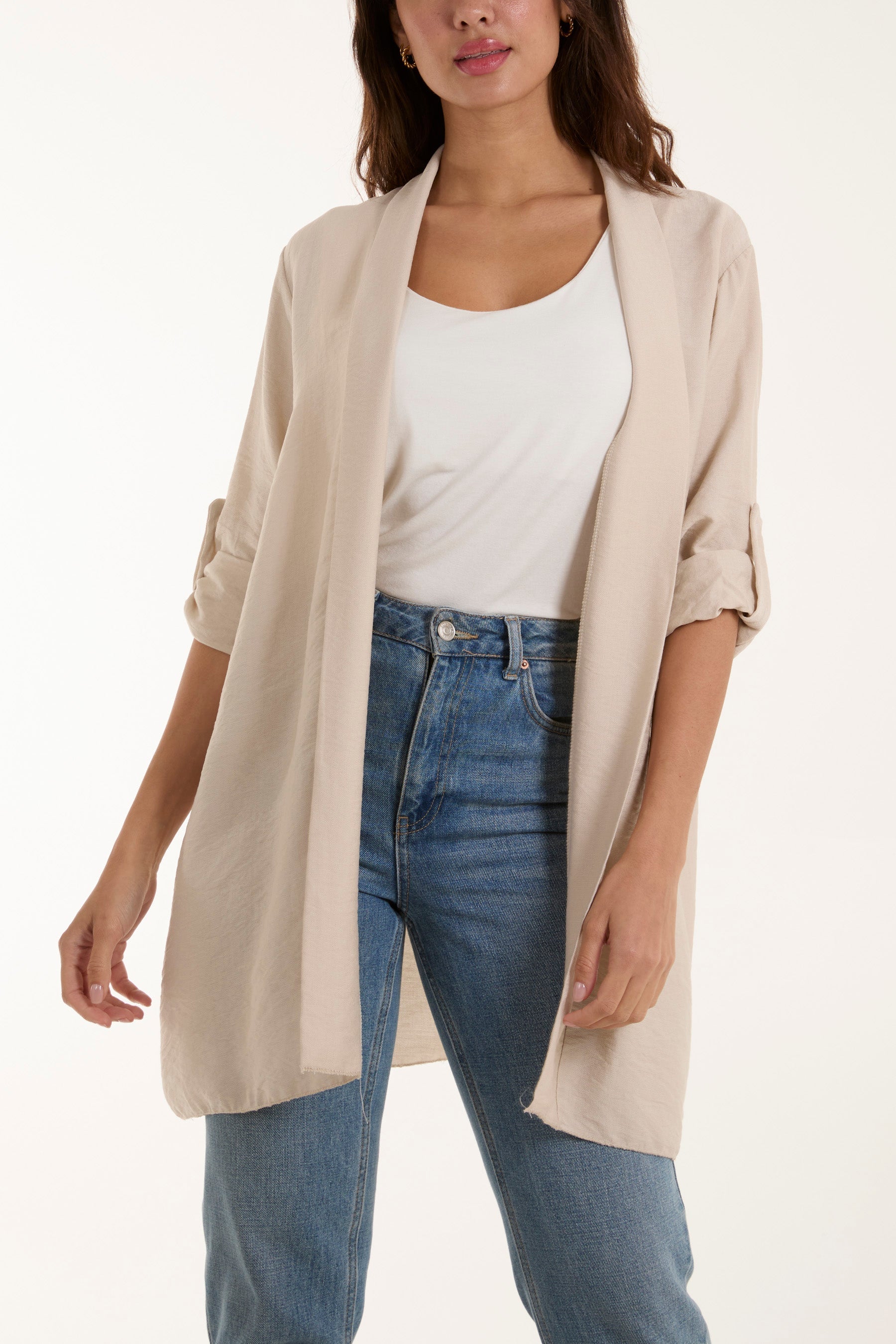 Stone Edge To Edge Roll Back Sleeve Jacket For Women ONE SIZE - Dropwear