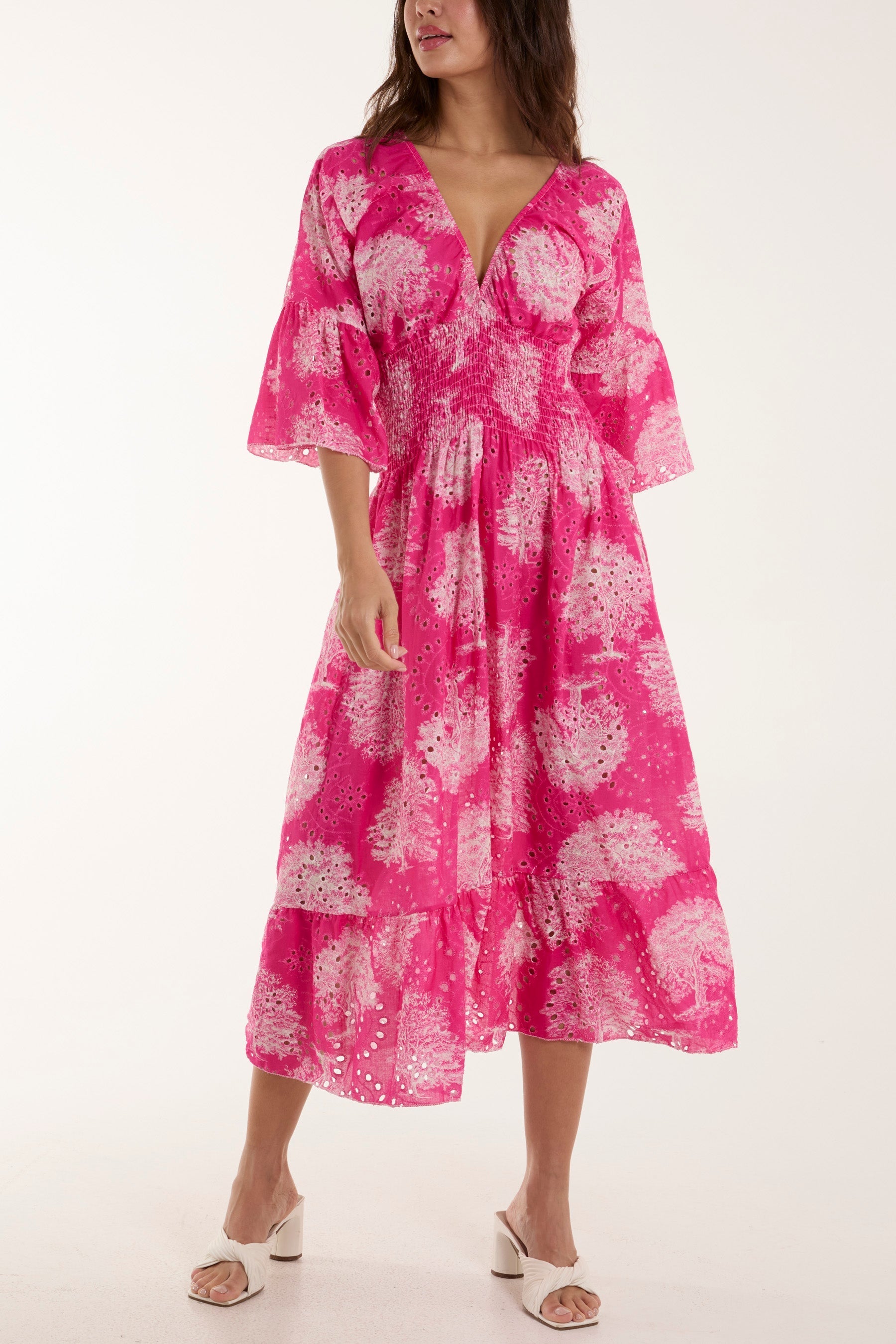 Tree Broderie Anglaise Midi Dress For Women  - Dropwear