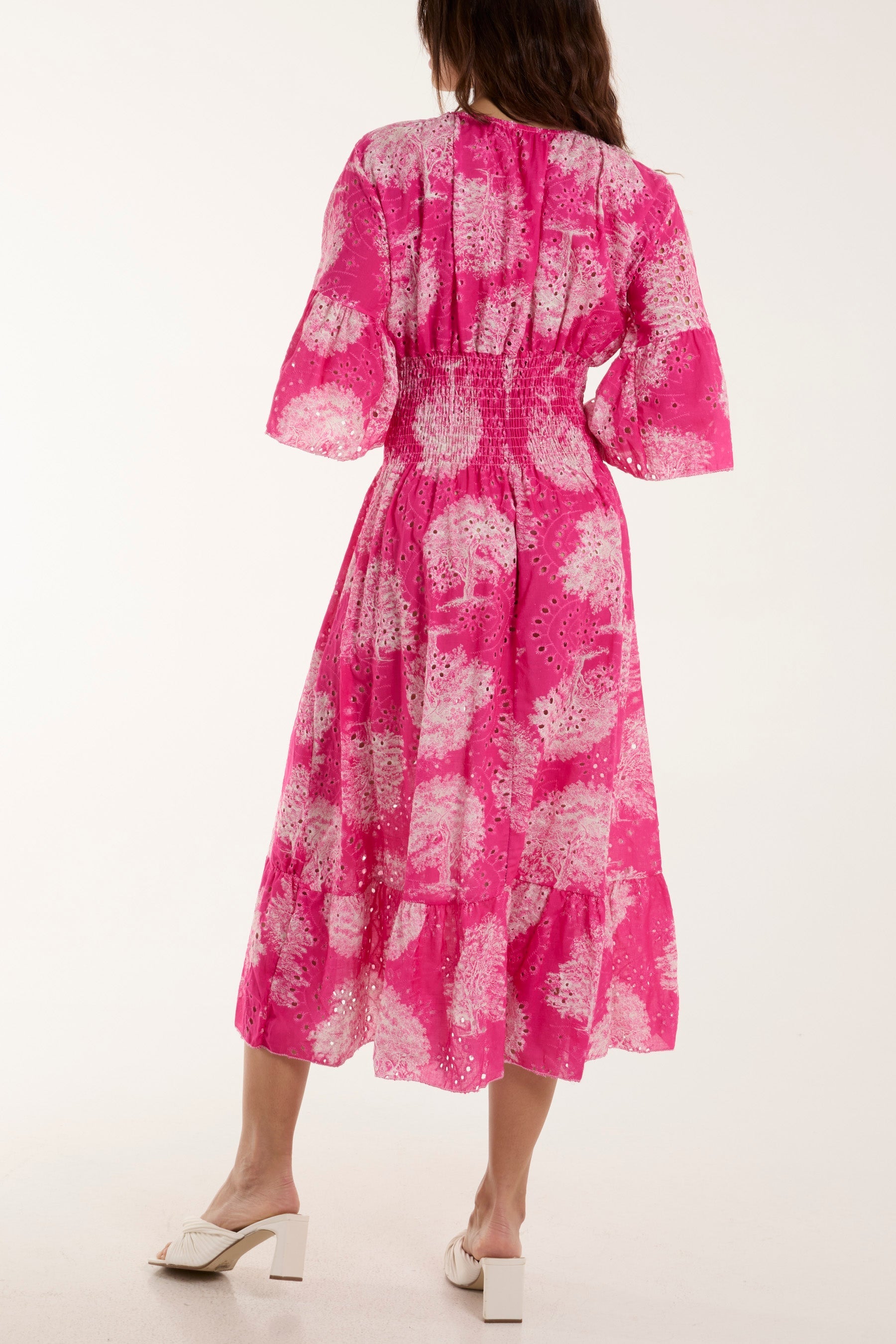 Tree Broderie Anglaise Midi Dress For Women  - Dropwear