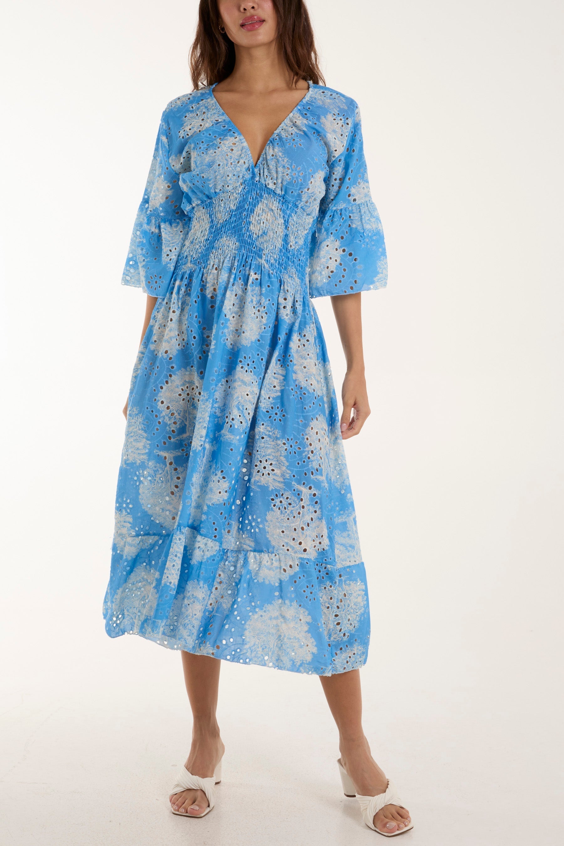 Tree Broderie Anglaise Midi Dress For Women  - Dropwear