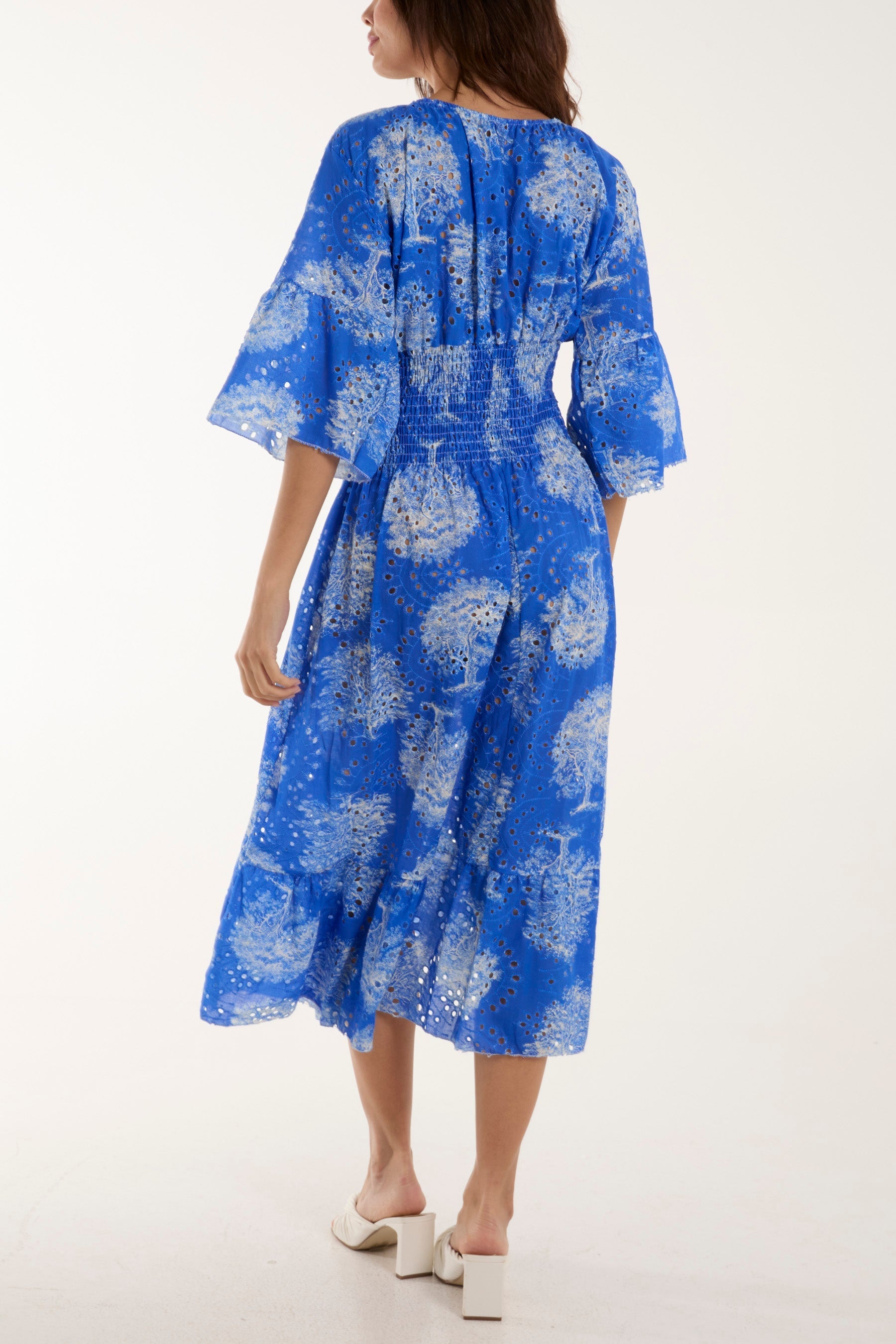 Khaki Tree Broderie Anglaise Midi Dress For Women ONE SIZE - Dropwear