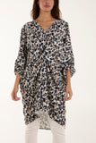 Fuchsia Leopard Print Twisted Front Blouse For Women ONE SIZE - Dropwear