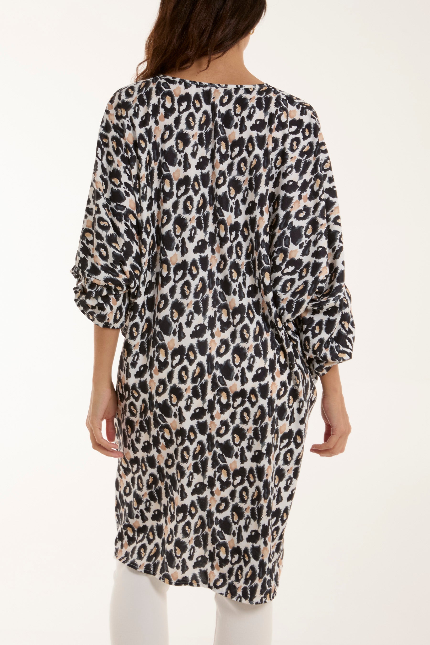Light Blue Leopard Print Twisted Front Blouse For Women ONE SIZE - Dropwear