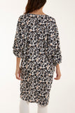 Light Blue Leopard Print Twisted Front Blouse For Women ONE SIZE - Dropwear