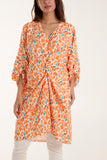 Orange Leopard Print Twisted Front Blouse For Women ONE SIZE - Dropwear