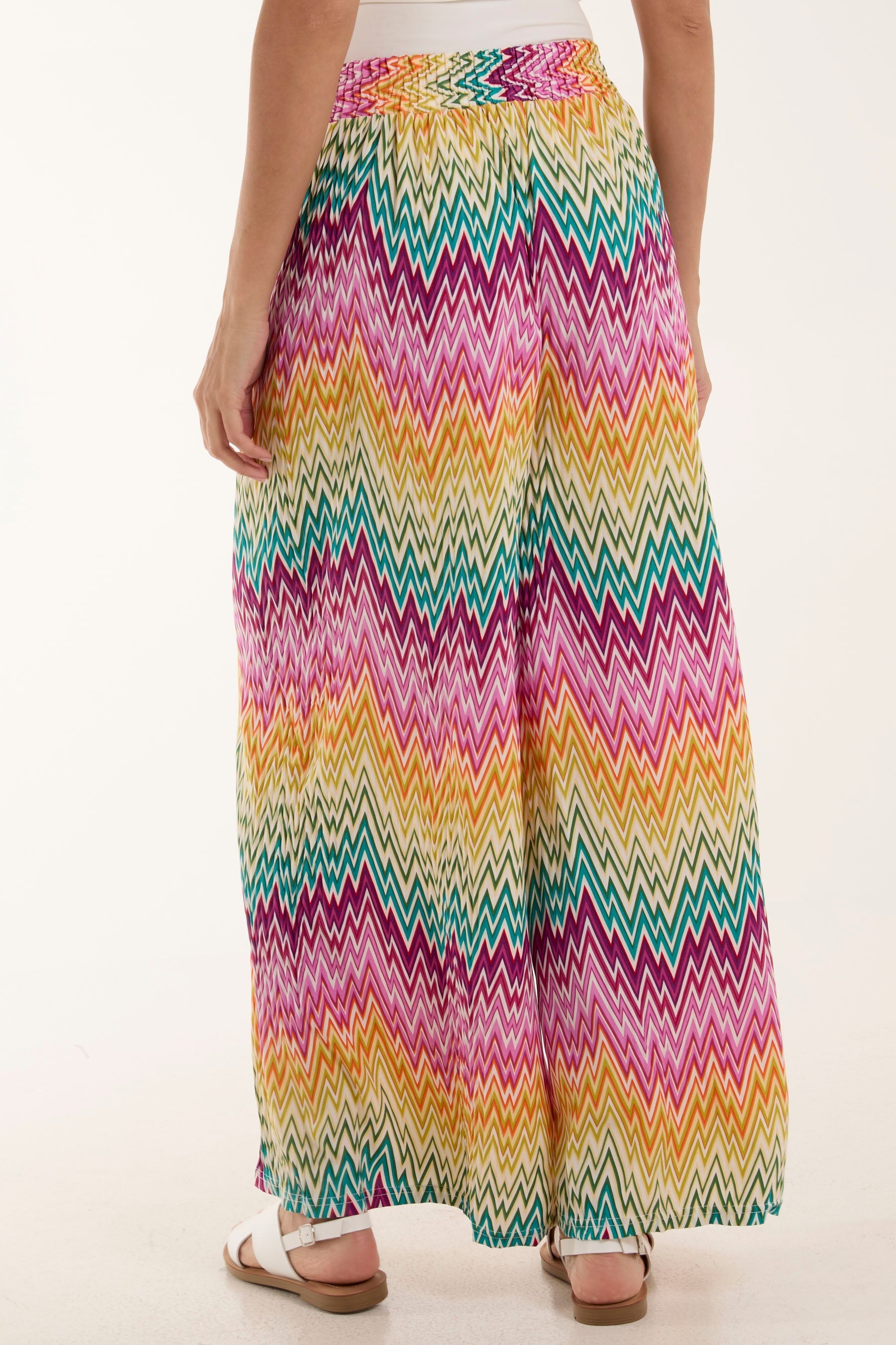 Zigzag Crushed Wide Leg Trousers For Women  - Dropwear