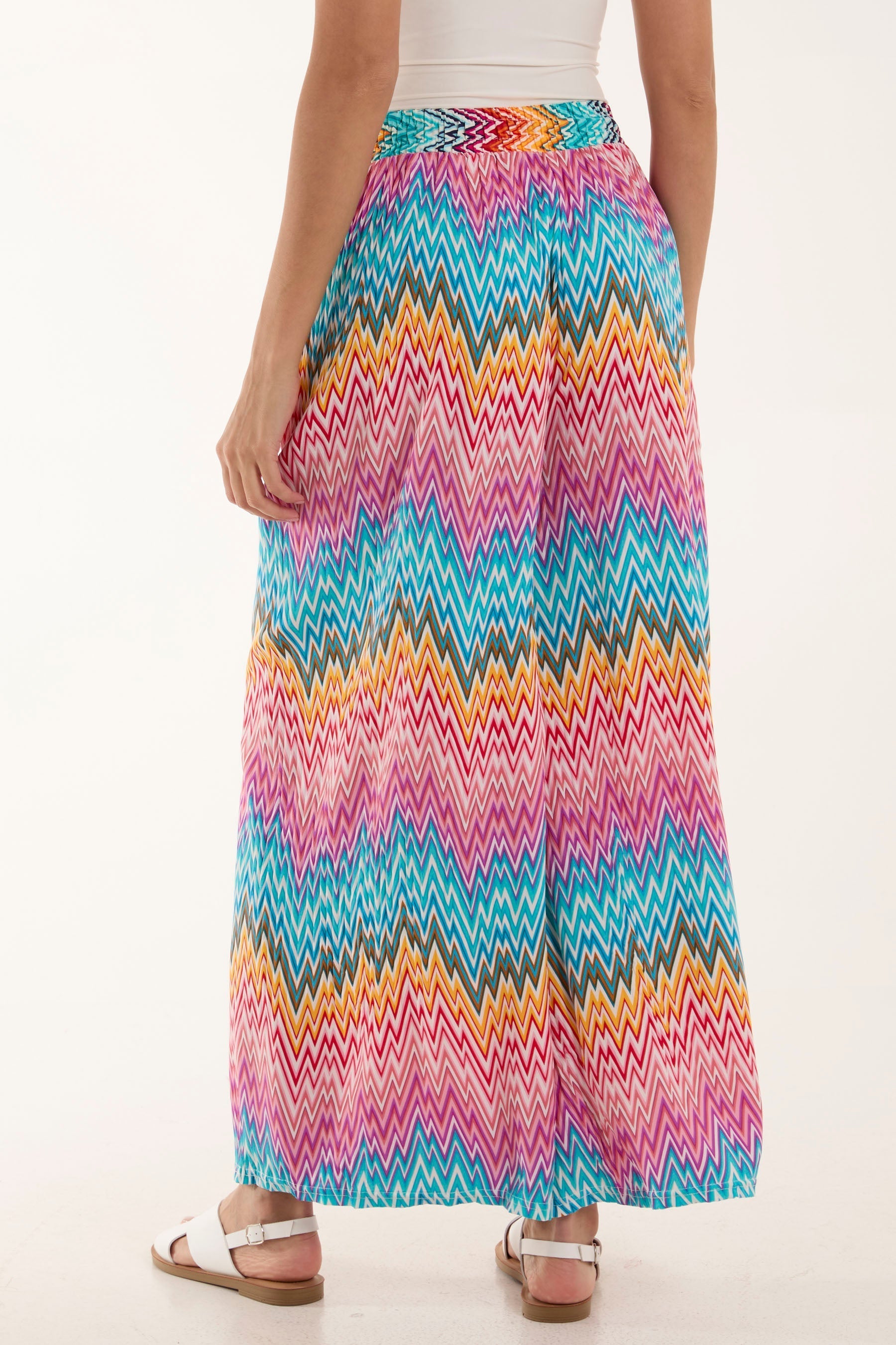 Zigzag Crushed Wide Leg Trousers For Women  - Dropwear