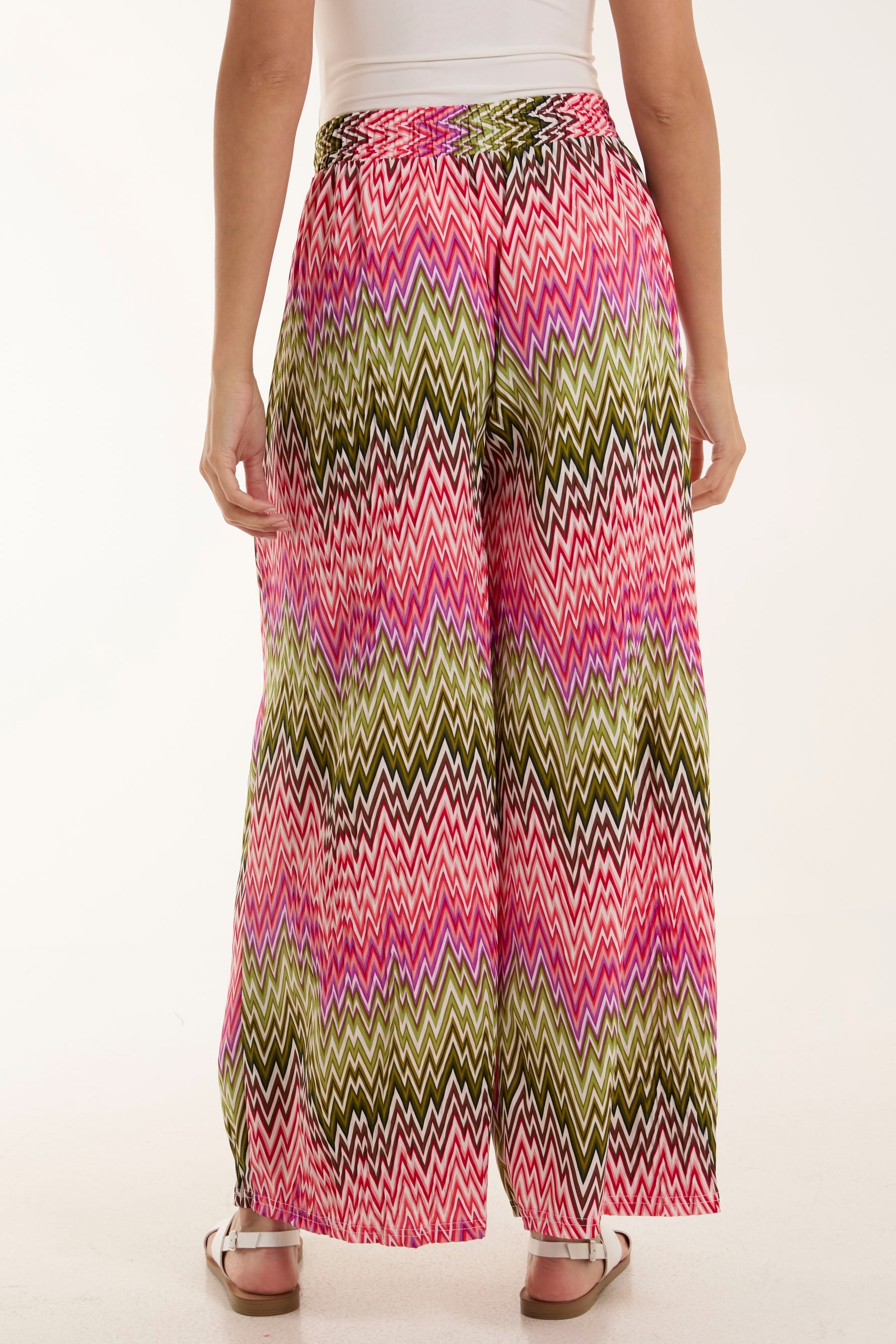 Zigzag Crushed Wide Leg Trousers For Women  - Dropwear