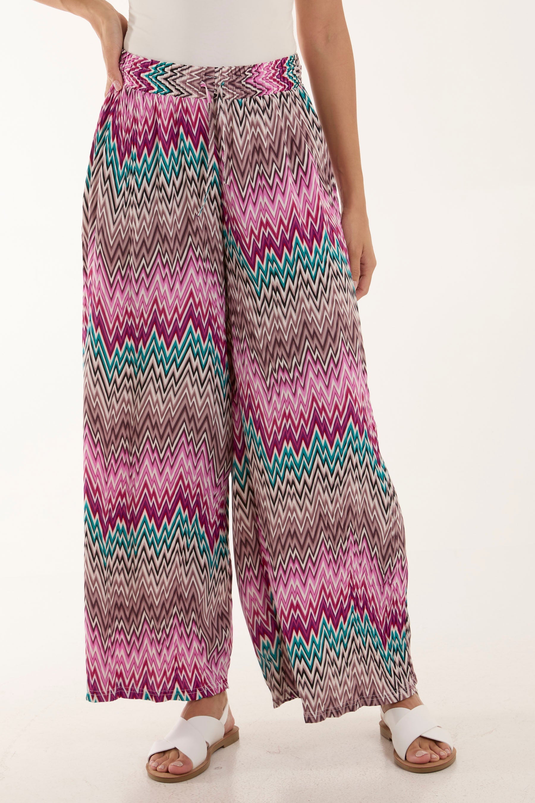 Multi Zigzag Crushed Wide Leg Trousers For Women S/M-L/XL - Dropwear