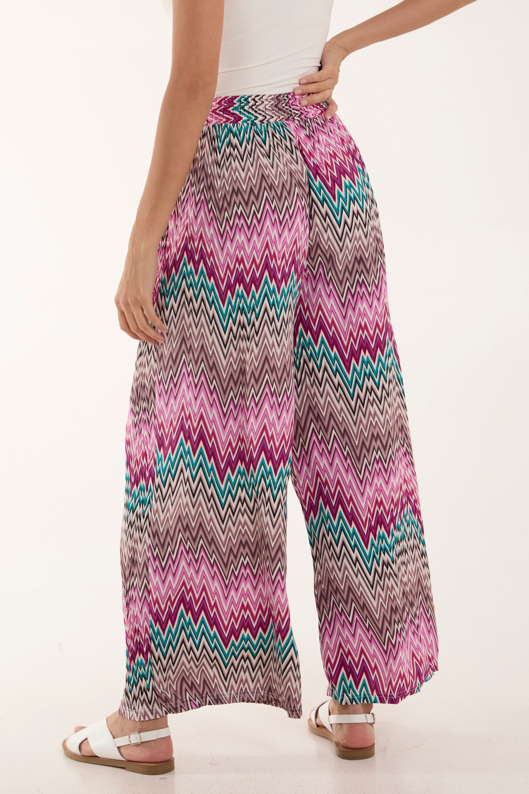 Zigzag Crushed Wide Leg Trousers For Women  - Dropwear