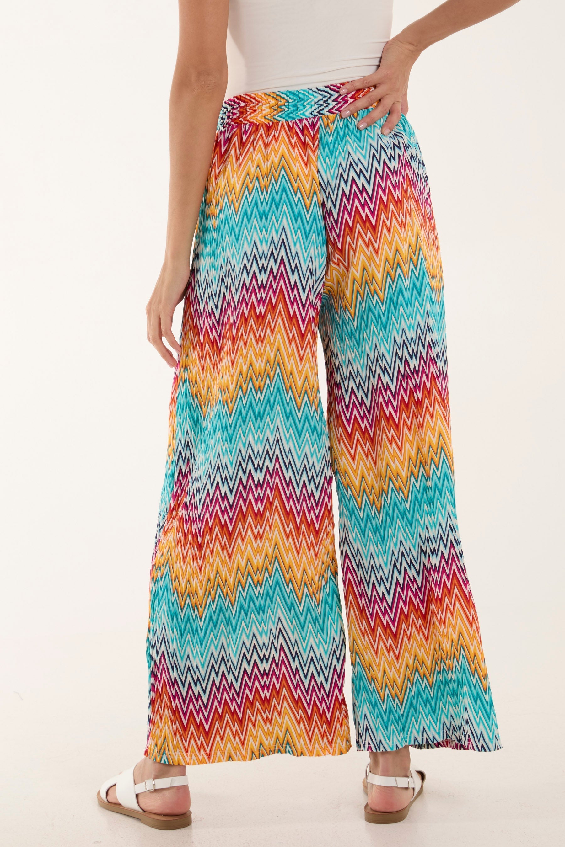 Zigzag Crushed Wide Leg Trousers For Women  - Dropwear